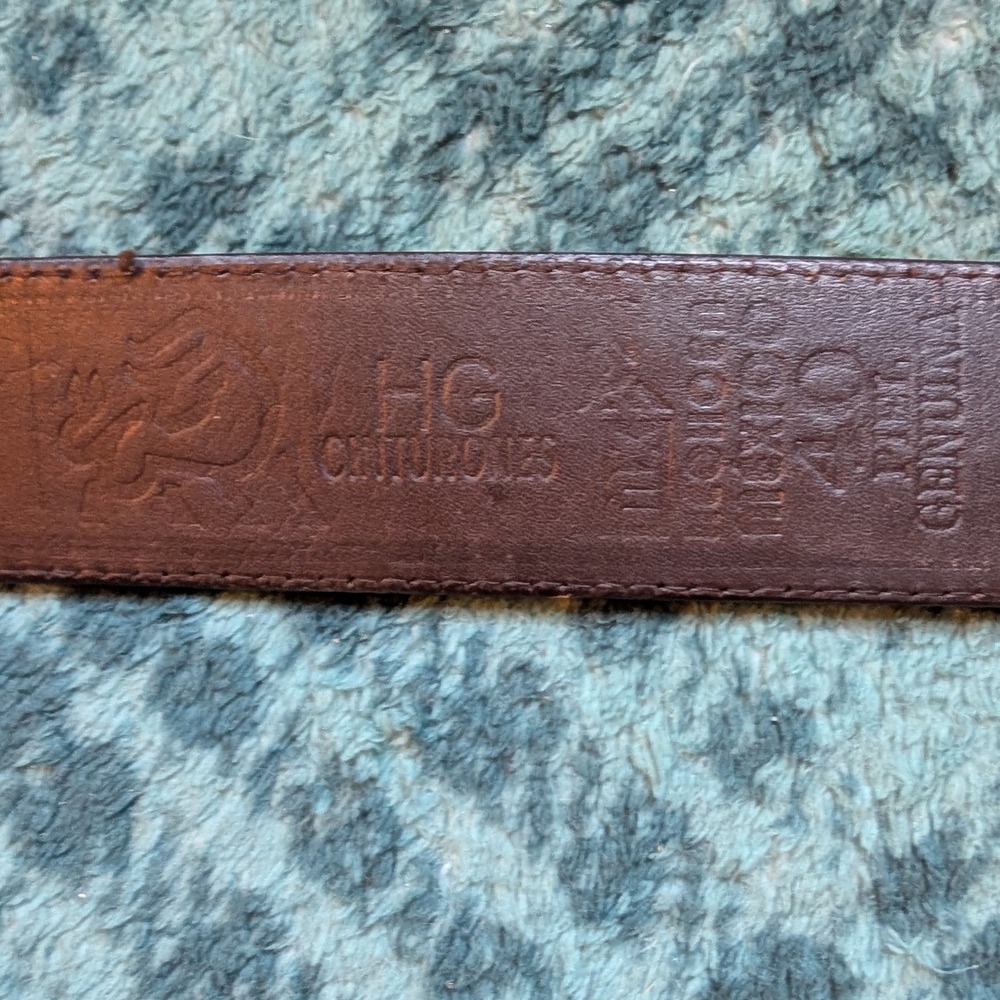 HG Cinturones Mens Brown Leather Western Belt Floral Cutout Red White Mexico 40 - Picture 3 of 10